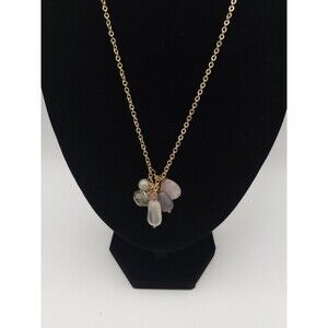 Loft Ann Taylor Necklace Gold Tone Links Glass Stones Cluster Long‎ 31" Signed